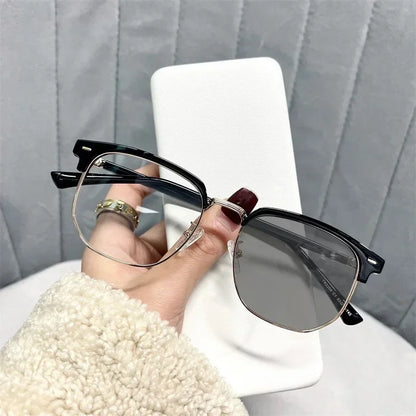 Photochromic Haif Frame Myopia Glasses New Prescription Near Sight Computer Eyeglasses Vintage Transparent Prescription Eyewear