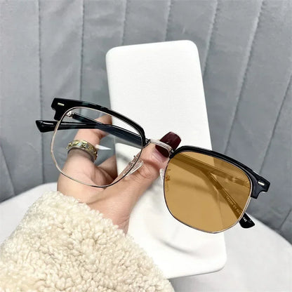 Photochromic Haif Frame Myopia Glasses New Prescription Near Sight Computer Eyeglasses Vintage Transparent Prescription Eyewear