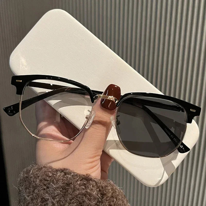 Photochromic Haif Frame Myopia Glasses New Prescription Near Sight Computer Eyeglasses Vintage Transparent Prescription Eyewear