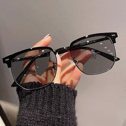 Photochromic Haif Frame Myopia Glasses New Prescription Near Sight Computer Eyeglasses Vintage Transparent Prescription Eyewear